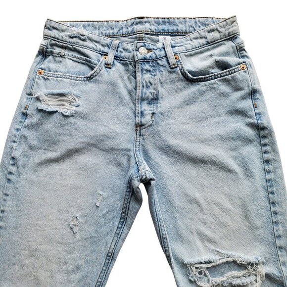 H&M & Denim Boyfriend Low Waist Light Wash Distressed Straight Leg Jeans Size 6 - Picture 4 of 15